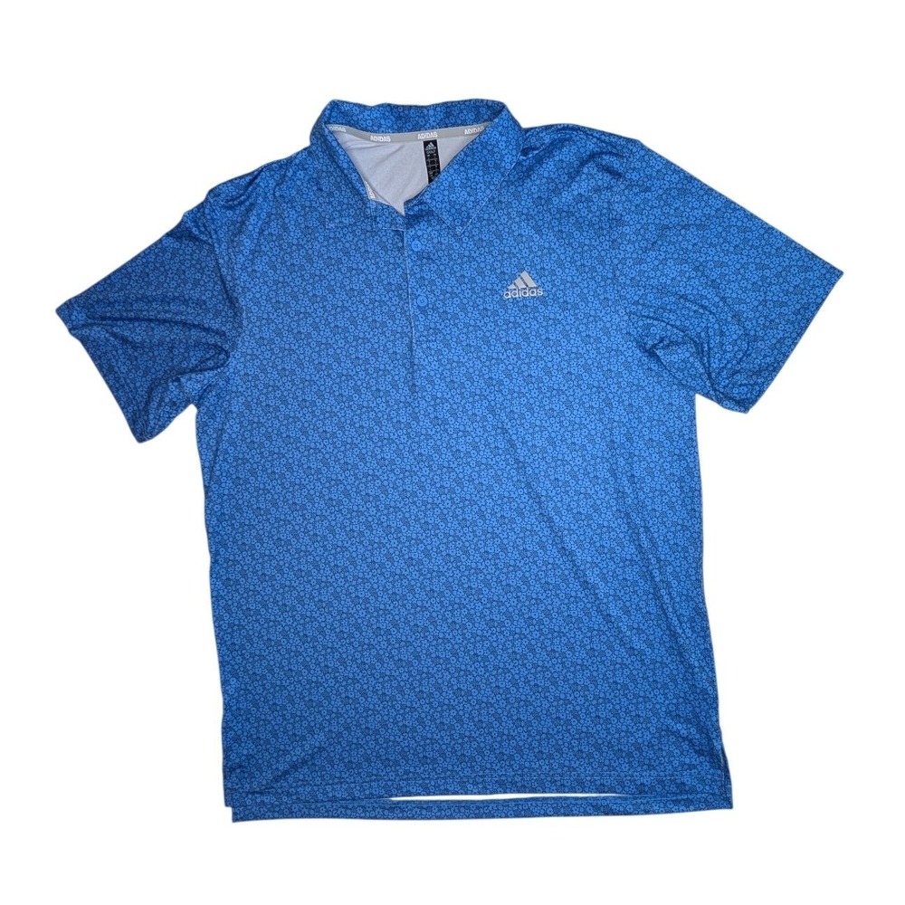 Adidas Golf Mens‎ Large Blue Floral Print Performance Polo Shirt Short Sleeve